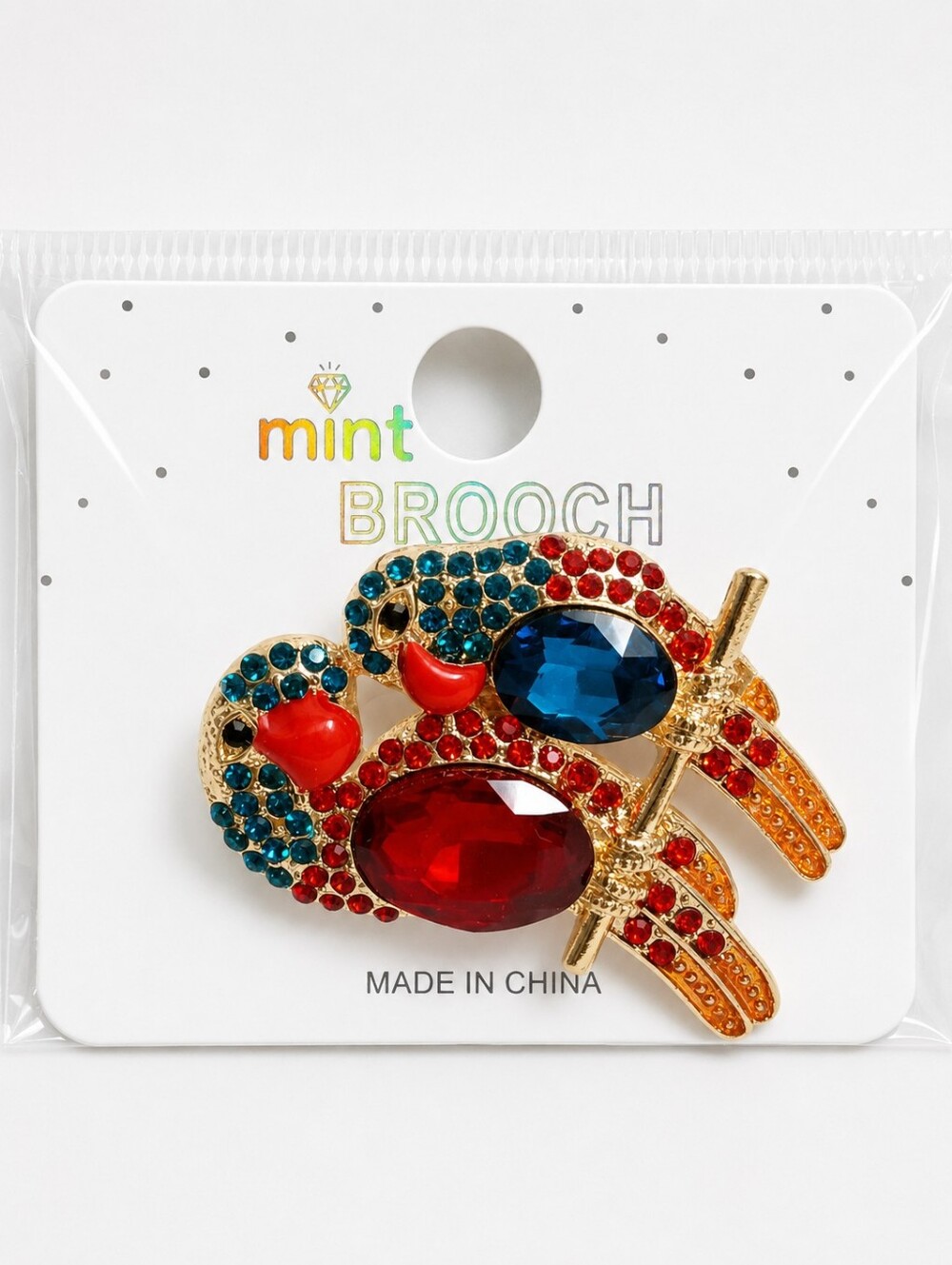 Colorful Rhinestone Parrot Brooch Pin  Gold Tone Tropical Bird Statement Jewelry
